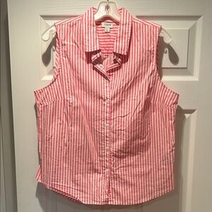 J. Crew Pink and White Striped Sleeveless Button Down Shirt